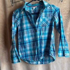 Girls Size Large 10/12 Plaid Button Up